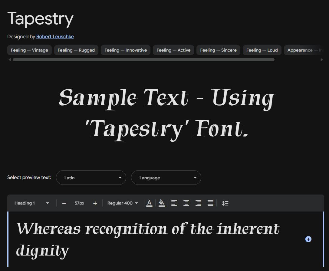 Image sample preview for text using Tapestry font family