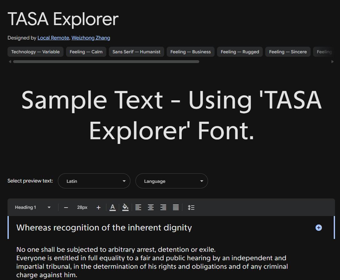 Image sample preview for text using TASA Explorer font family