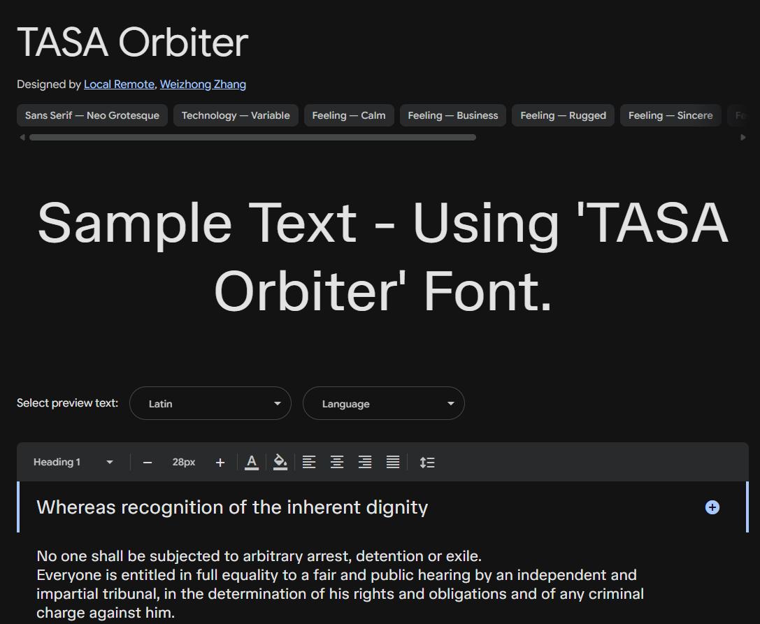 Image sample preview for text using TASA Orbiter font family