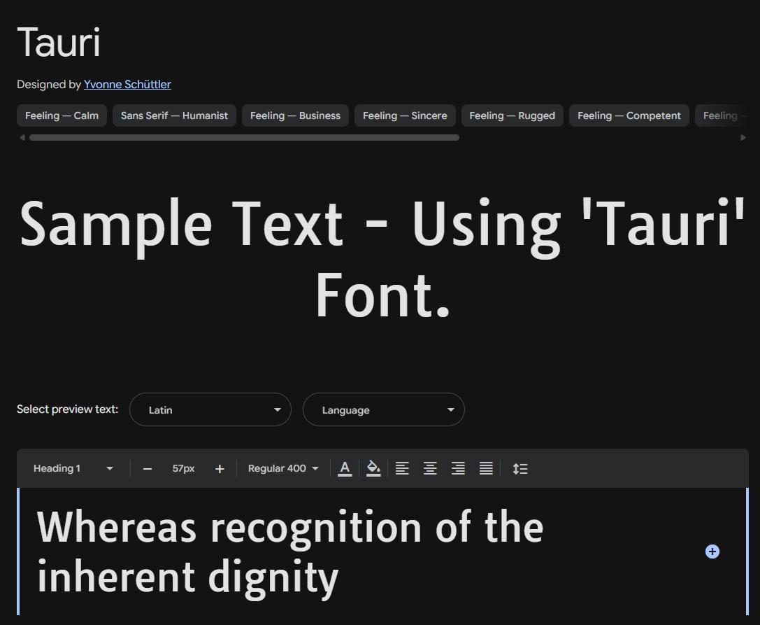 Image sample preview for text using Tauri font family