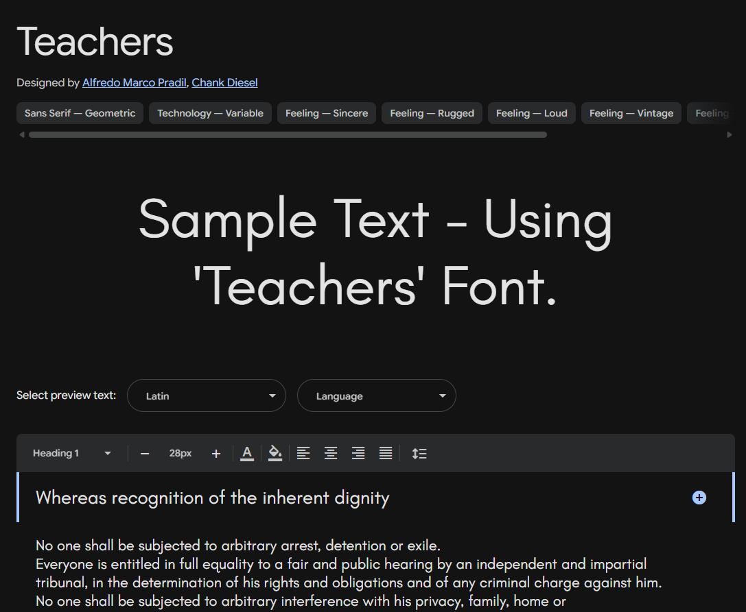 Image sample preview for text using Teachers font family