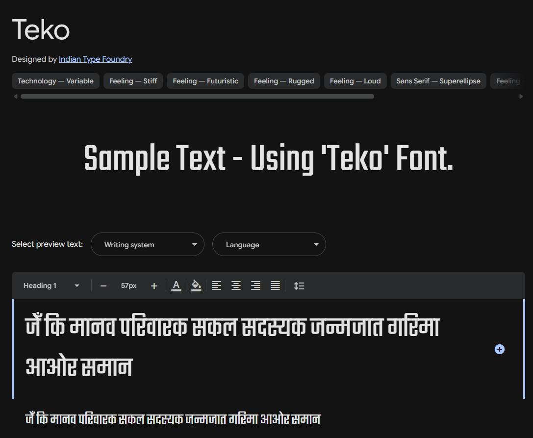 Image sample preview for text using Teko font family