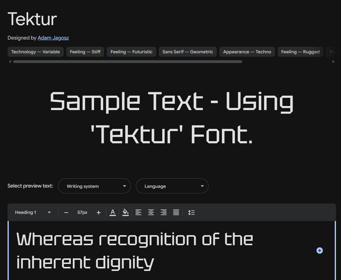 Image sample preview for text using Tektur font family
