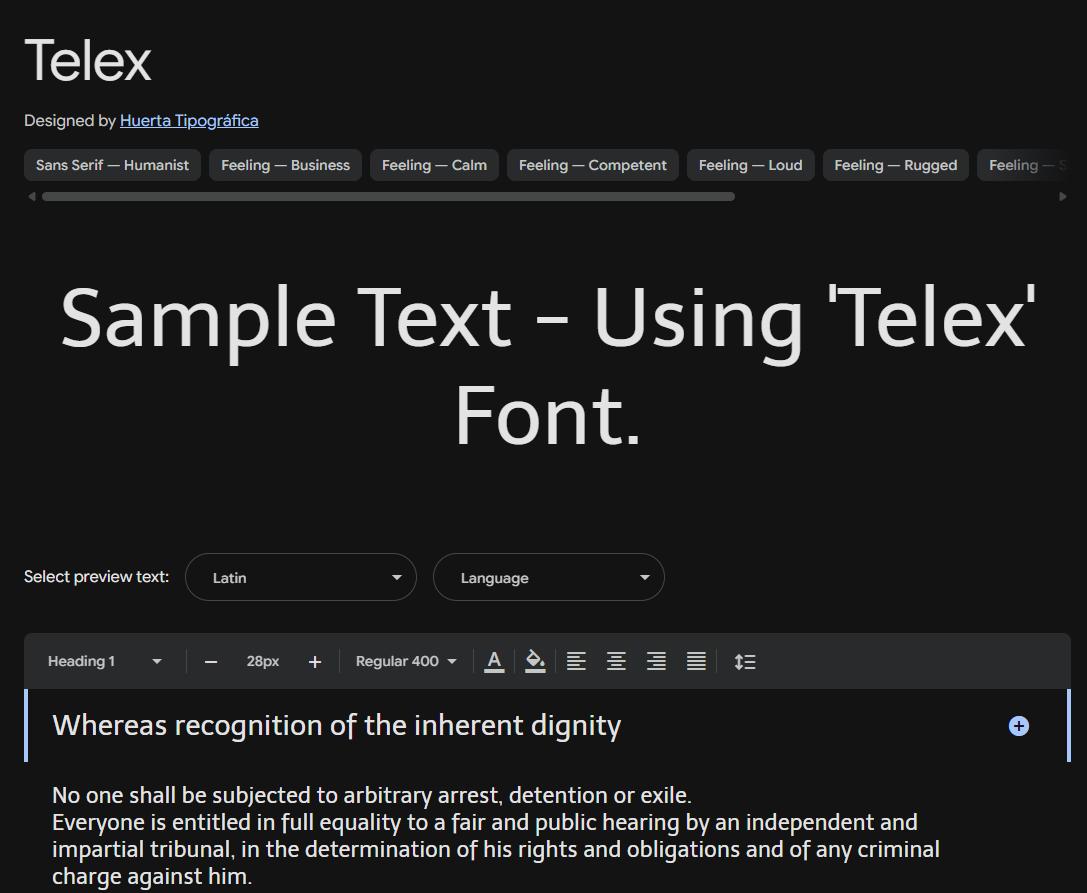 Image sample preview for text using Telex font family