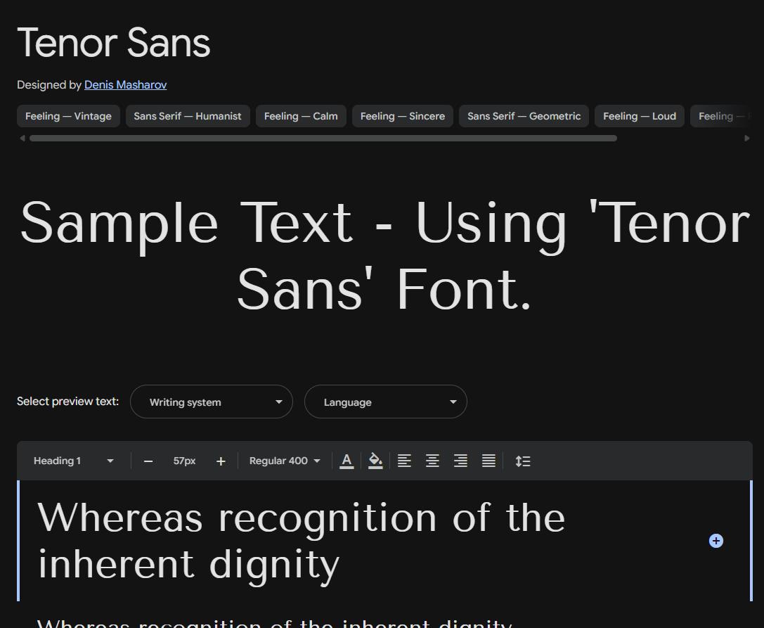 Image sample preview for text using Tenor Sans font family