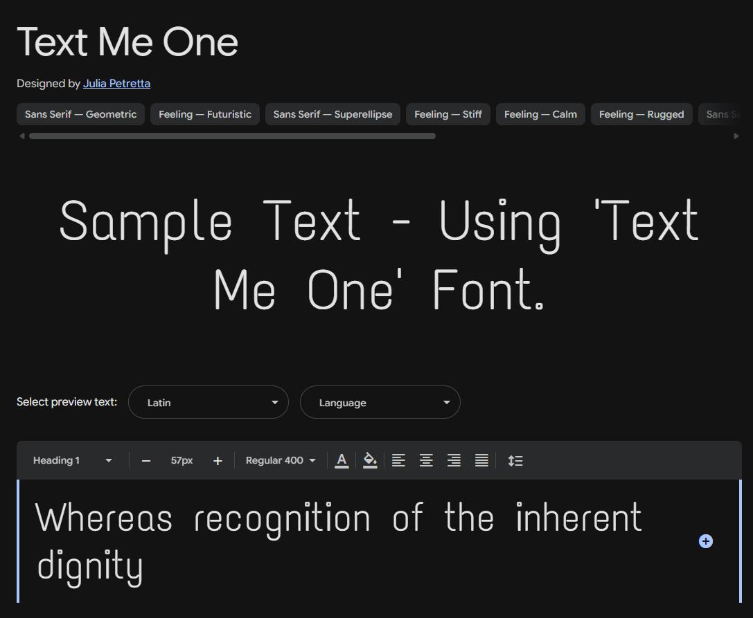 Image sample preview for text using Text Me One font family