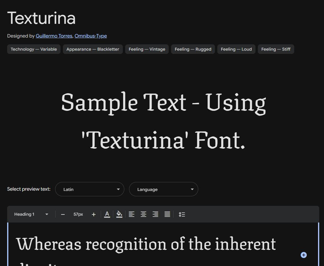 Image sample preview for text using Texturina font family