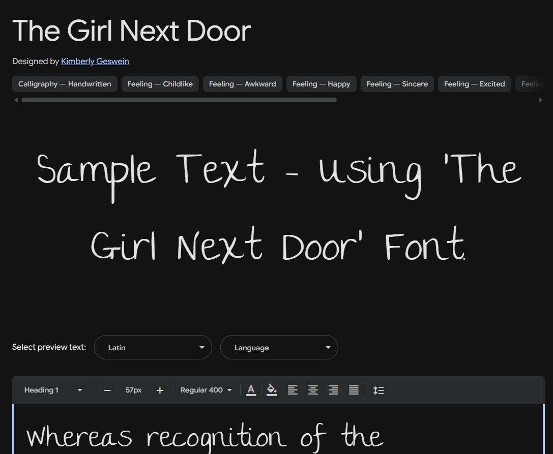 Image sample preview for text using The Girl Next Door font family