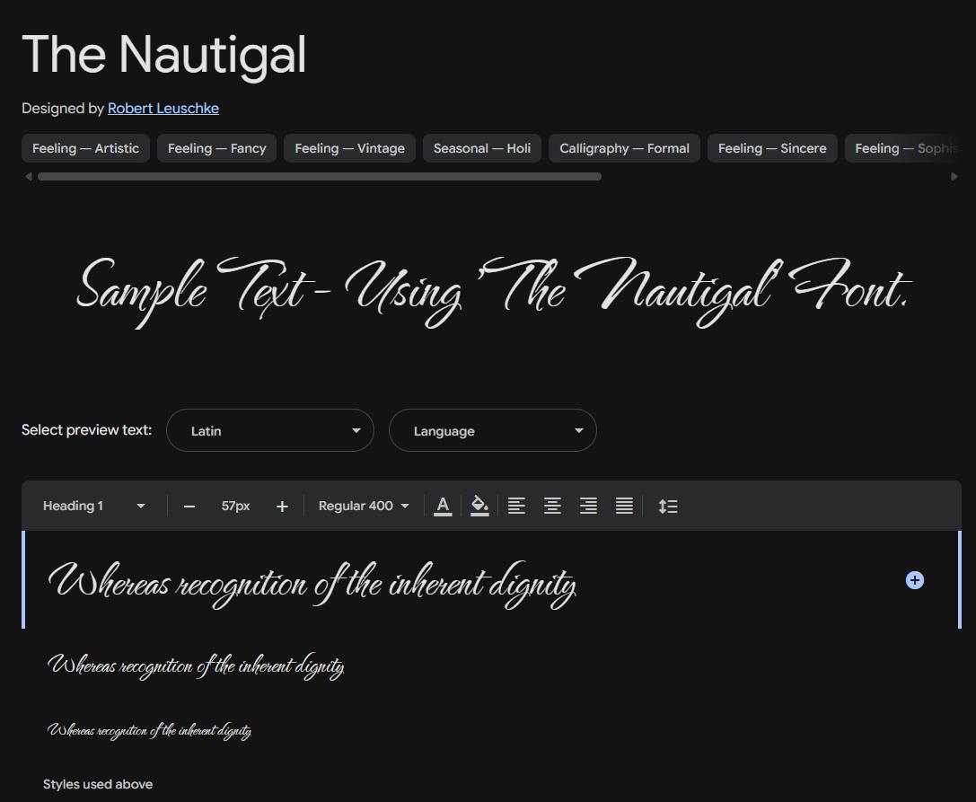 Image sample preview for text using The Nautigal font family