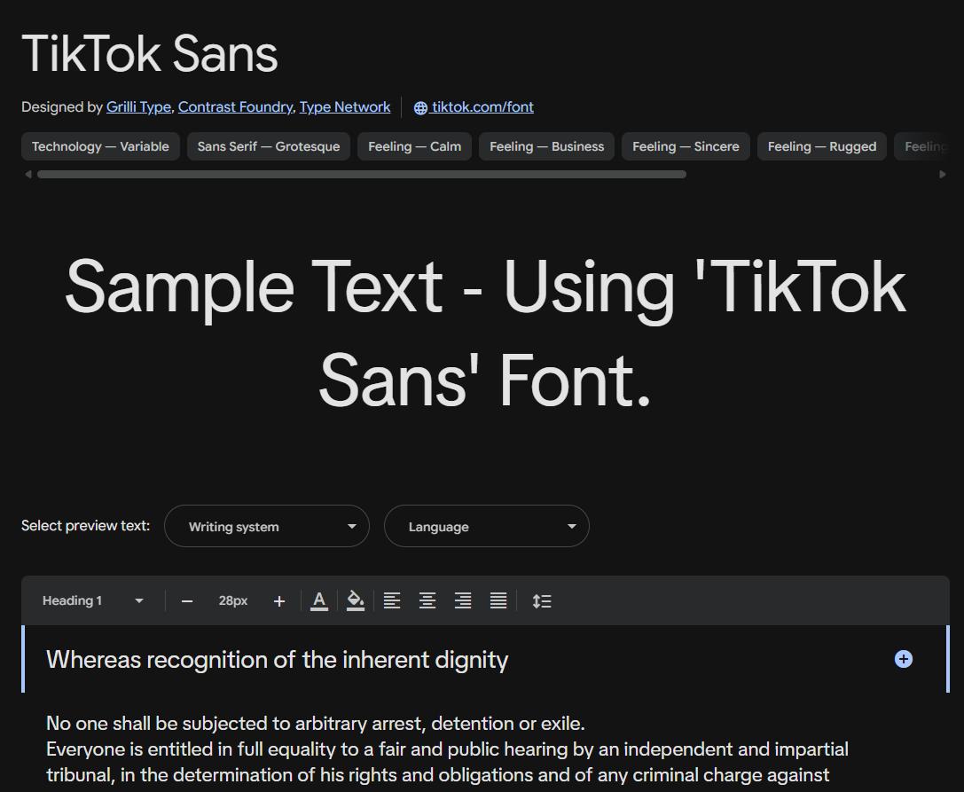 Image sample preview for text using TikTok Sans font family