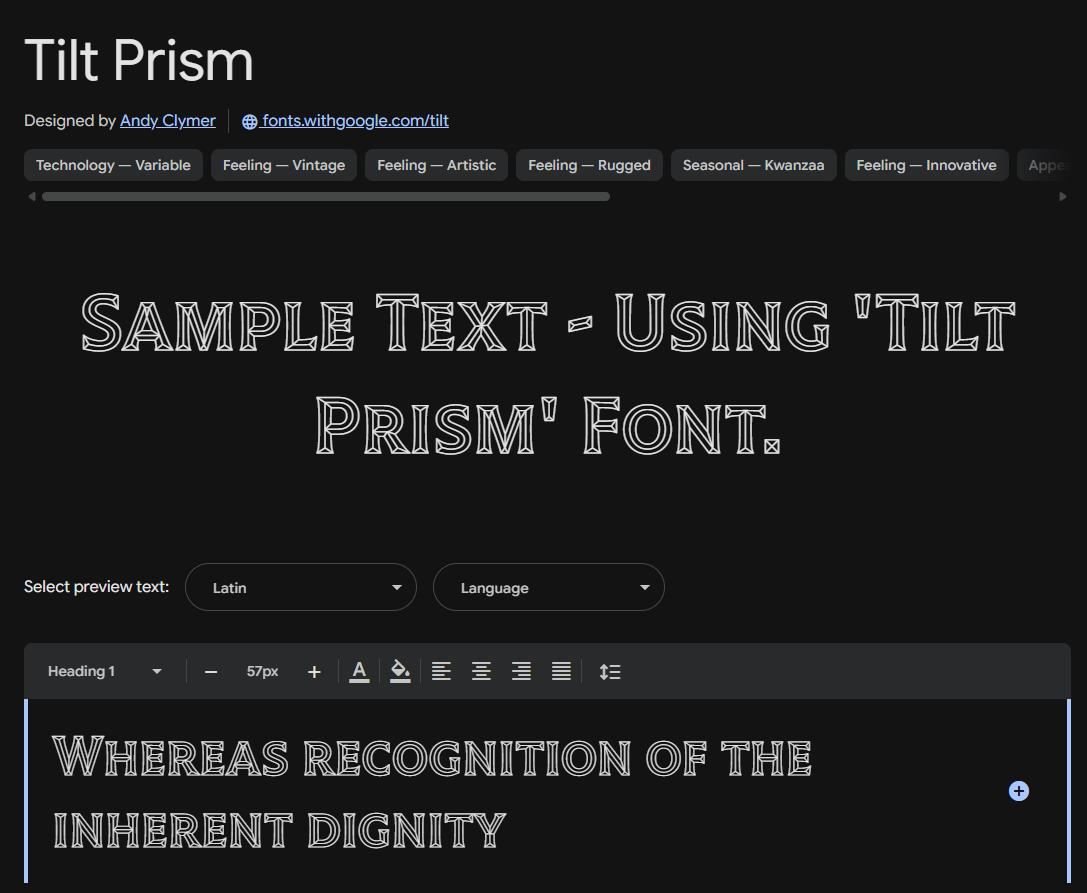 Image sample preview for text using Tilt Prism font family
