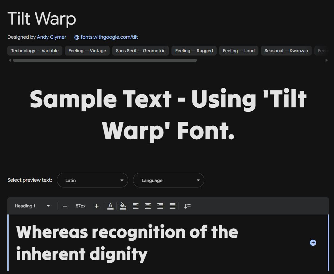 Image sample preview for text using Tilt Warp font family
