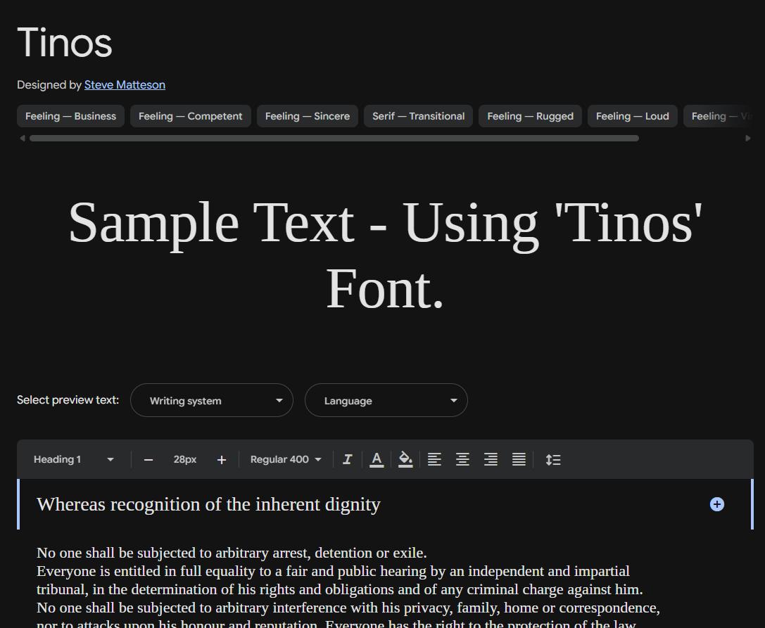 Image sample preview for text using Tinos font family