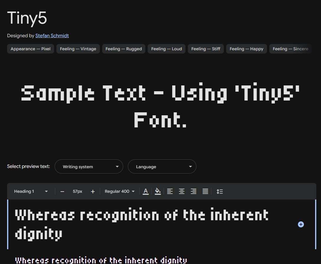 Image sample preview for text using Tiny5 font family