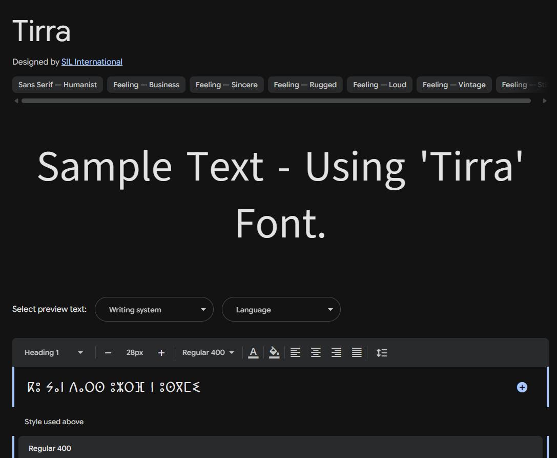 Image sample preview for text using Tirra font family