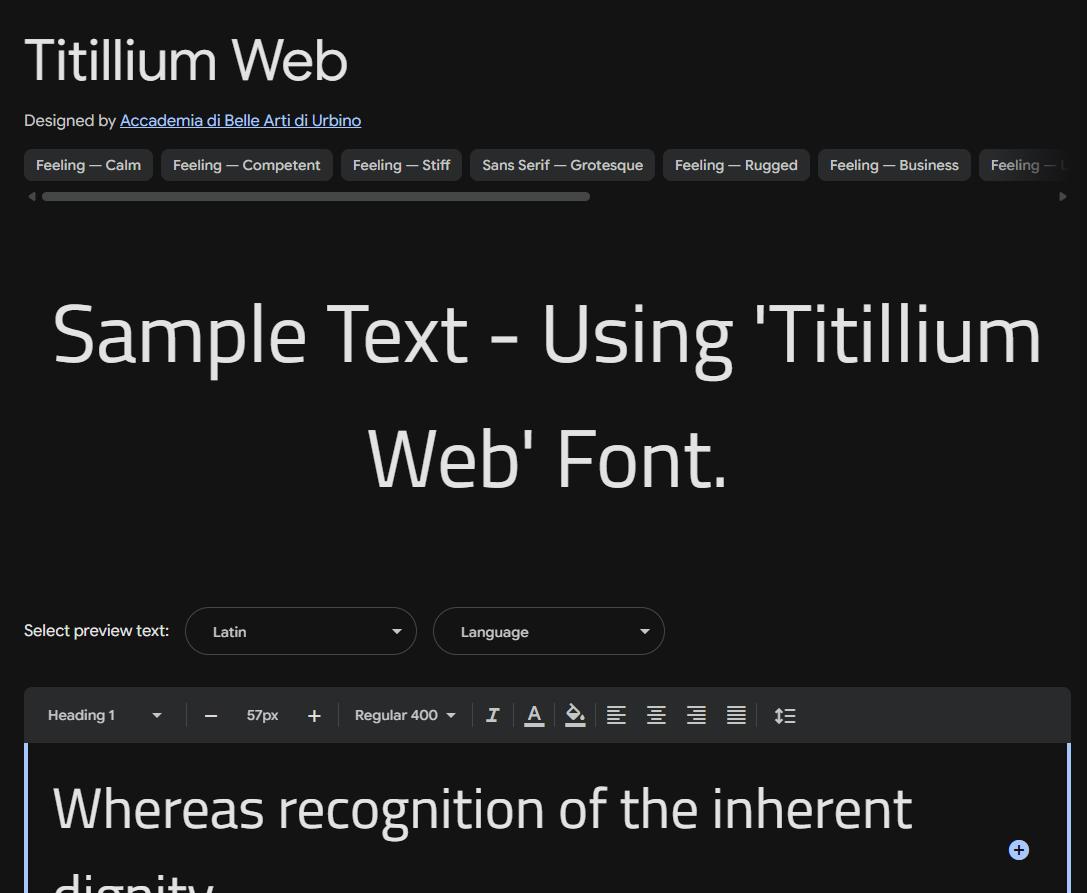 Image sample preview for text using Titillium Web font family