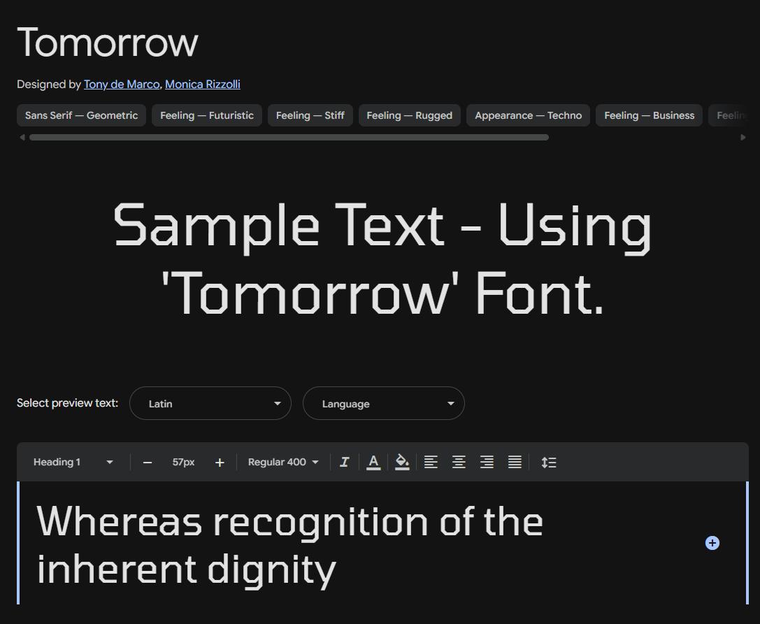 Image sample preview for text using Tomorrow font family