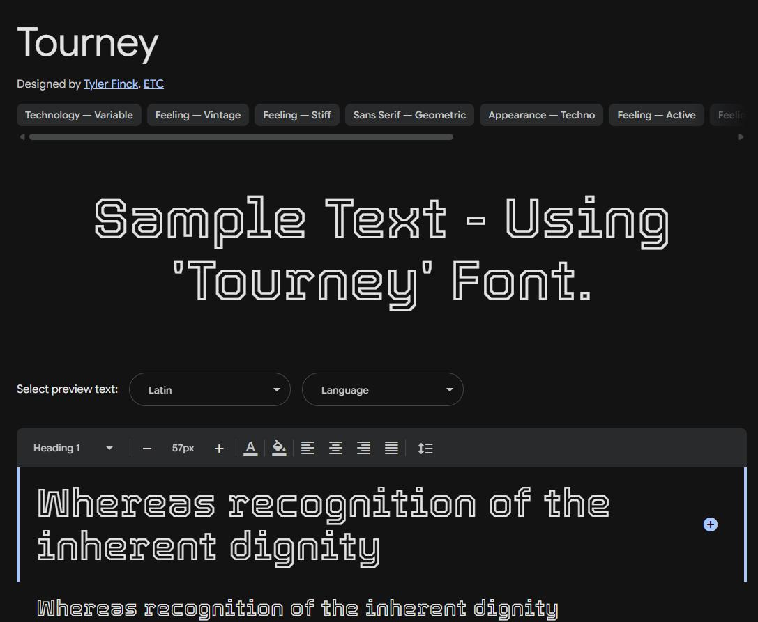 Image sample preview for text using Tourney font family