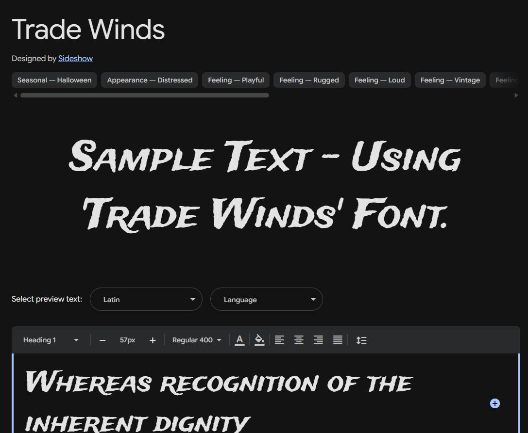 Image sample preview for text using Trade Winds font family