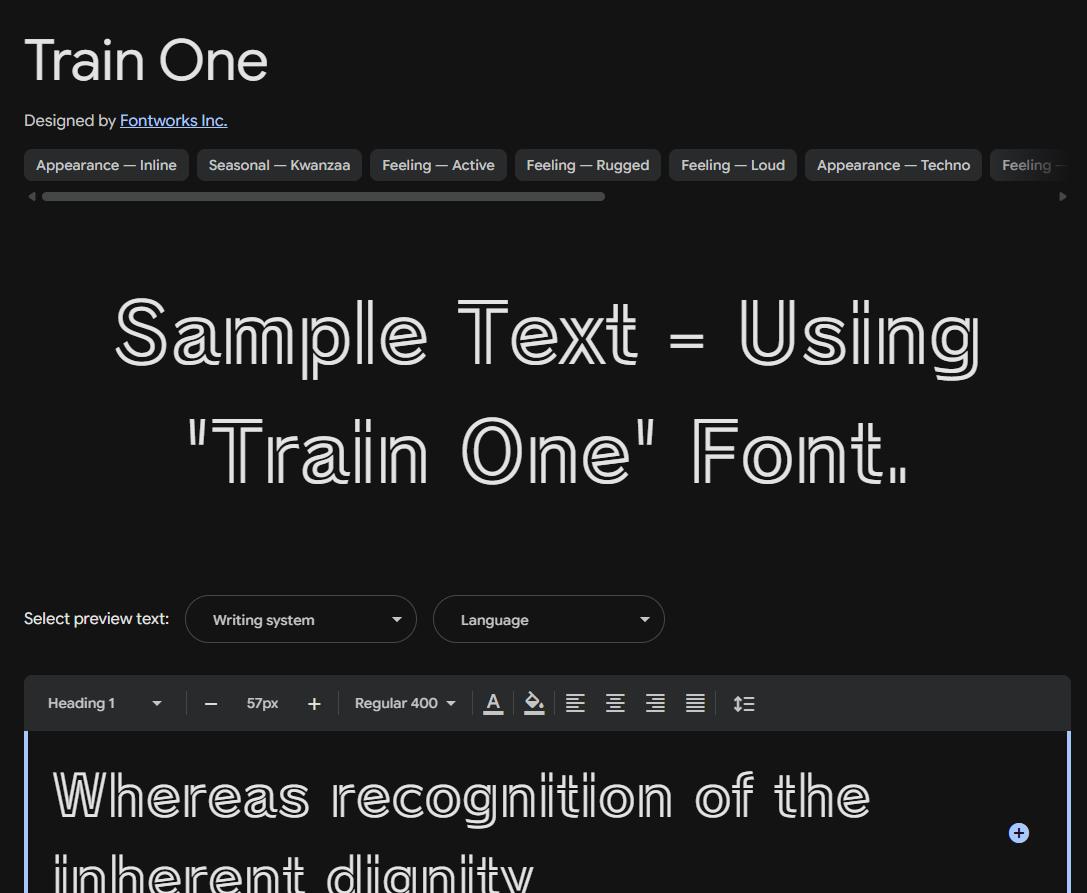 Image sample preview for text using Train One font family