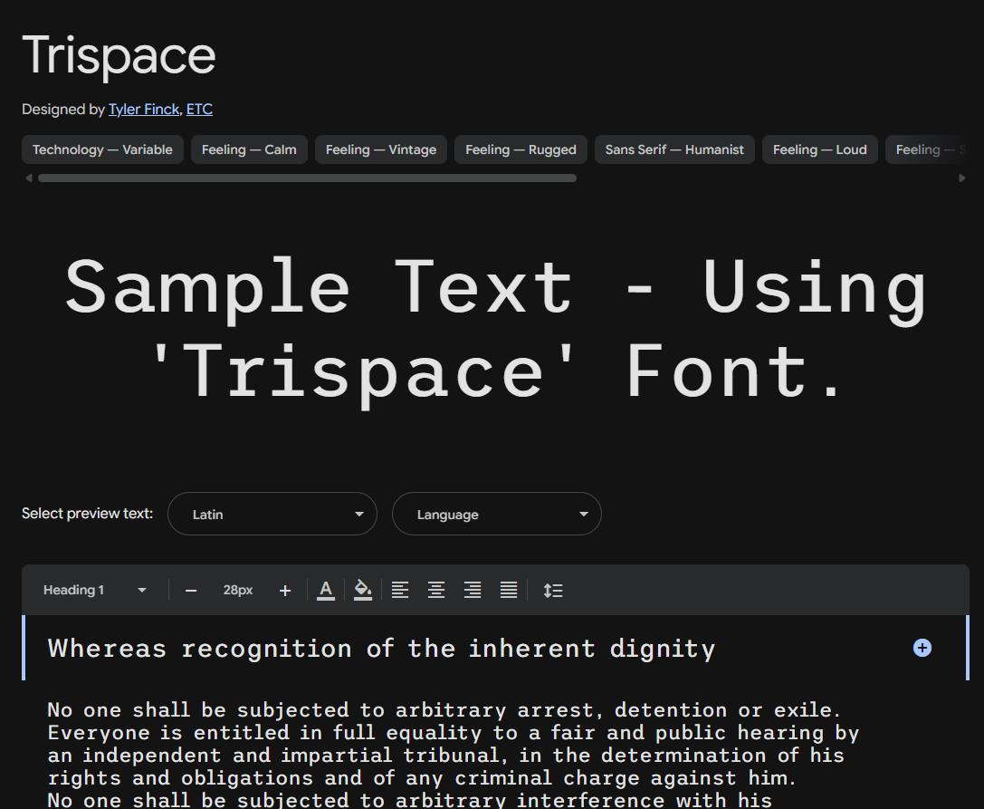 Image sample preview for text using Trispace font family