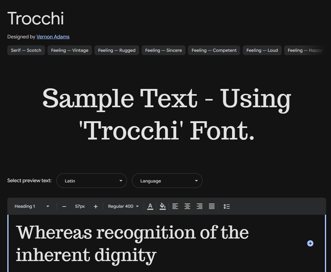 Image sample preview for text using Trocchi font family