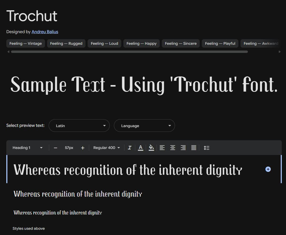 Image sample preview for text using Trochut font family