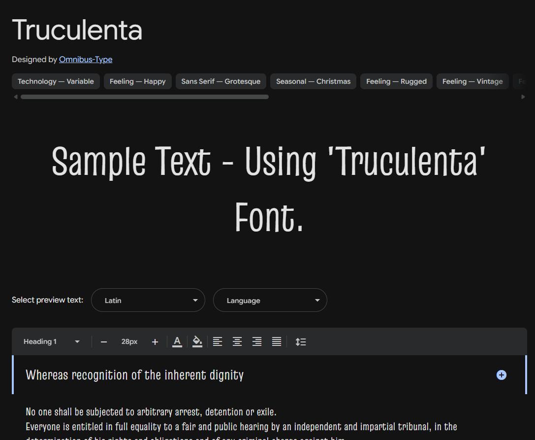 Image sample preview for text using Truculenta font family