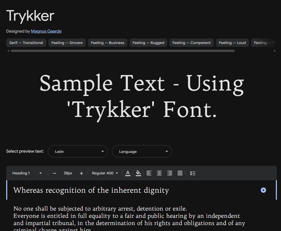 Image sample preview for text using Trykker font family