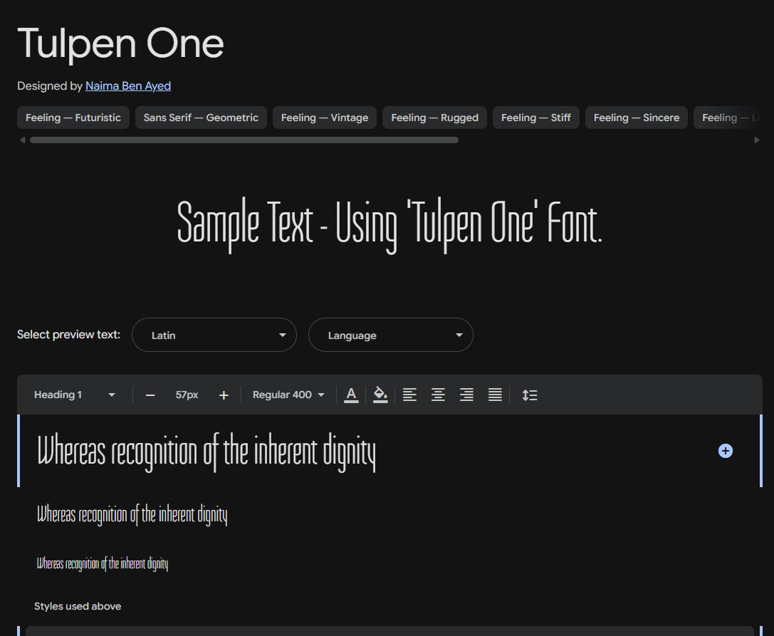 Image sample preview for text using Tulpen One font family