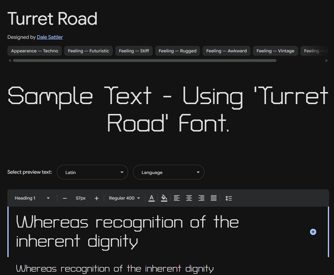 Image sample preview for text using Turret Road font family