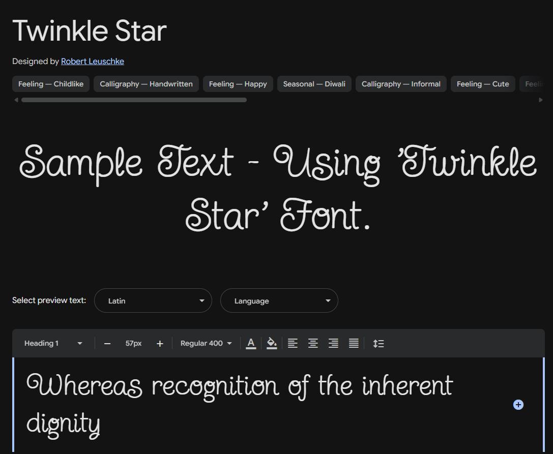 Image sample preview for text using Twinkle Star font family