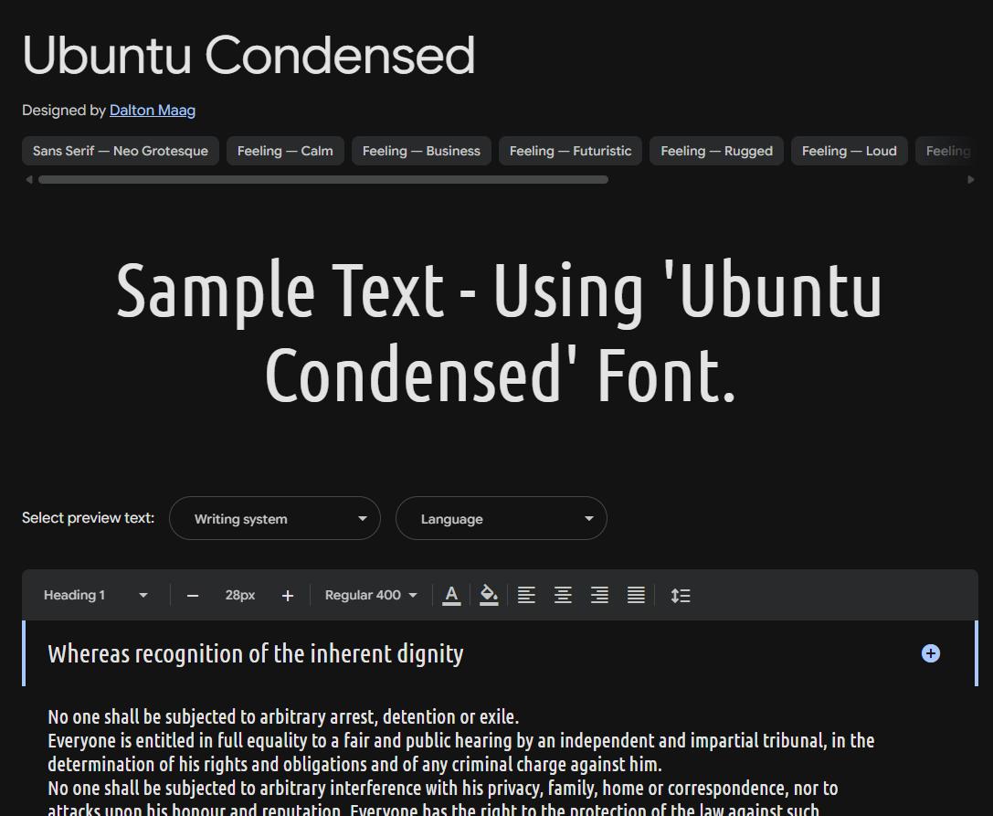 Image sample preview for text using Ubuntu Condensed font family