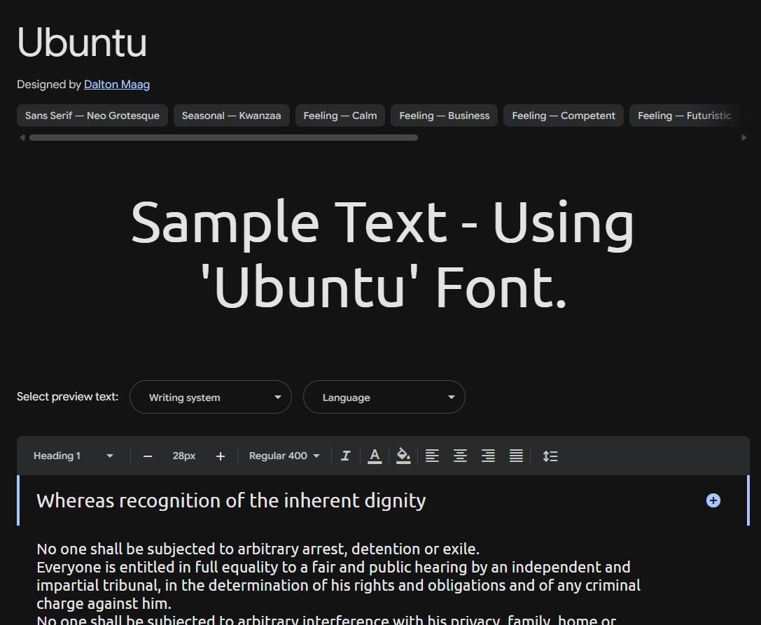 Image sample preview for text using Ubuntu font family