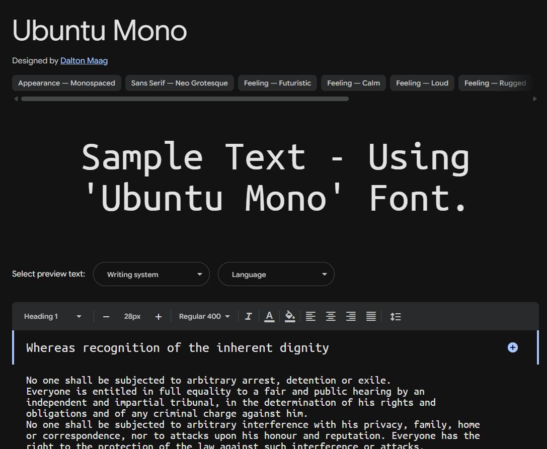 Image sample preview for text using Ubuntu Mono font family
