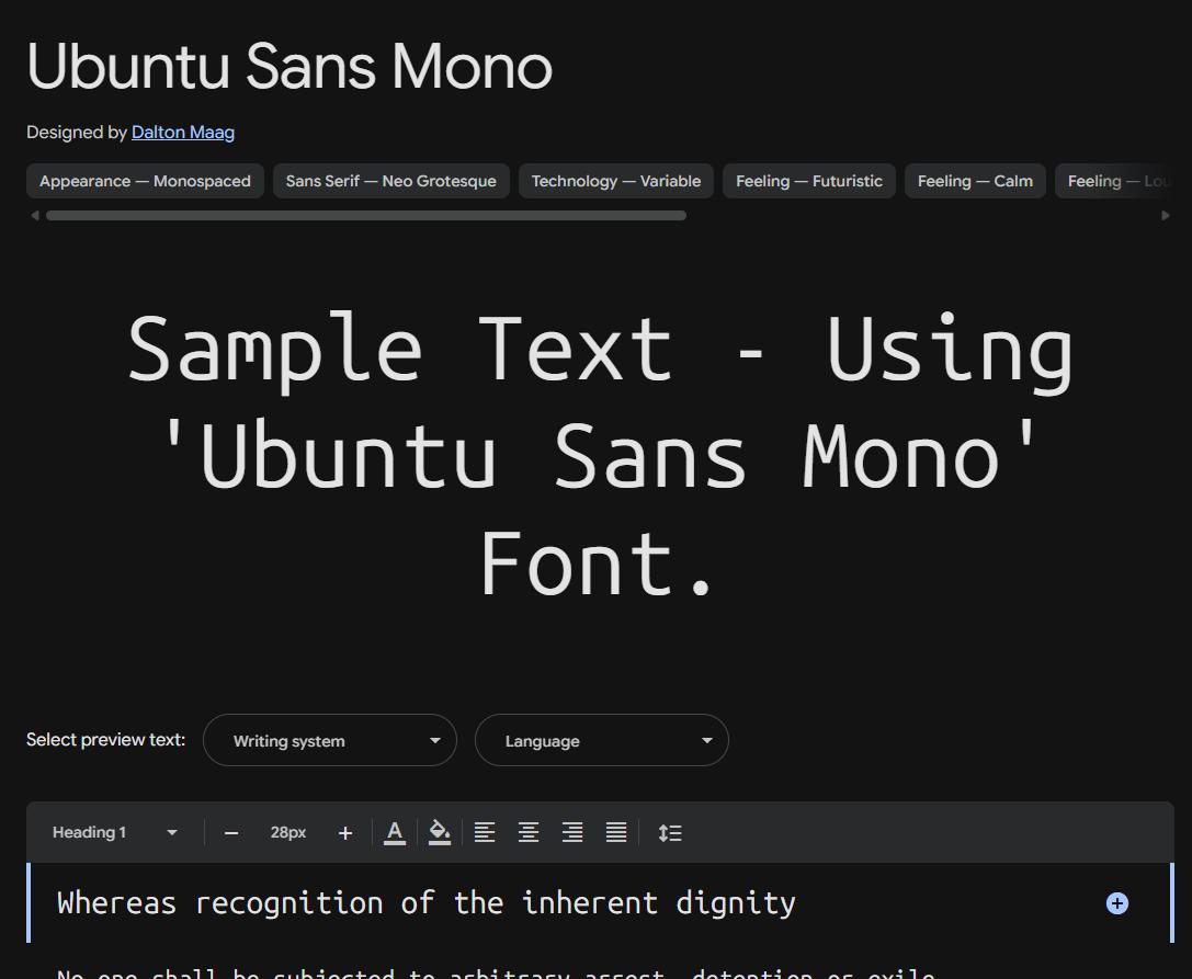 Image sample preview for text using Ubuntu Sans Mono font family