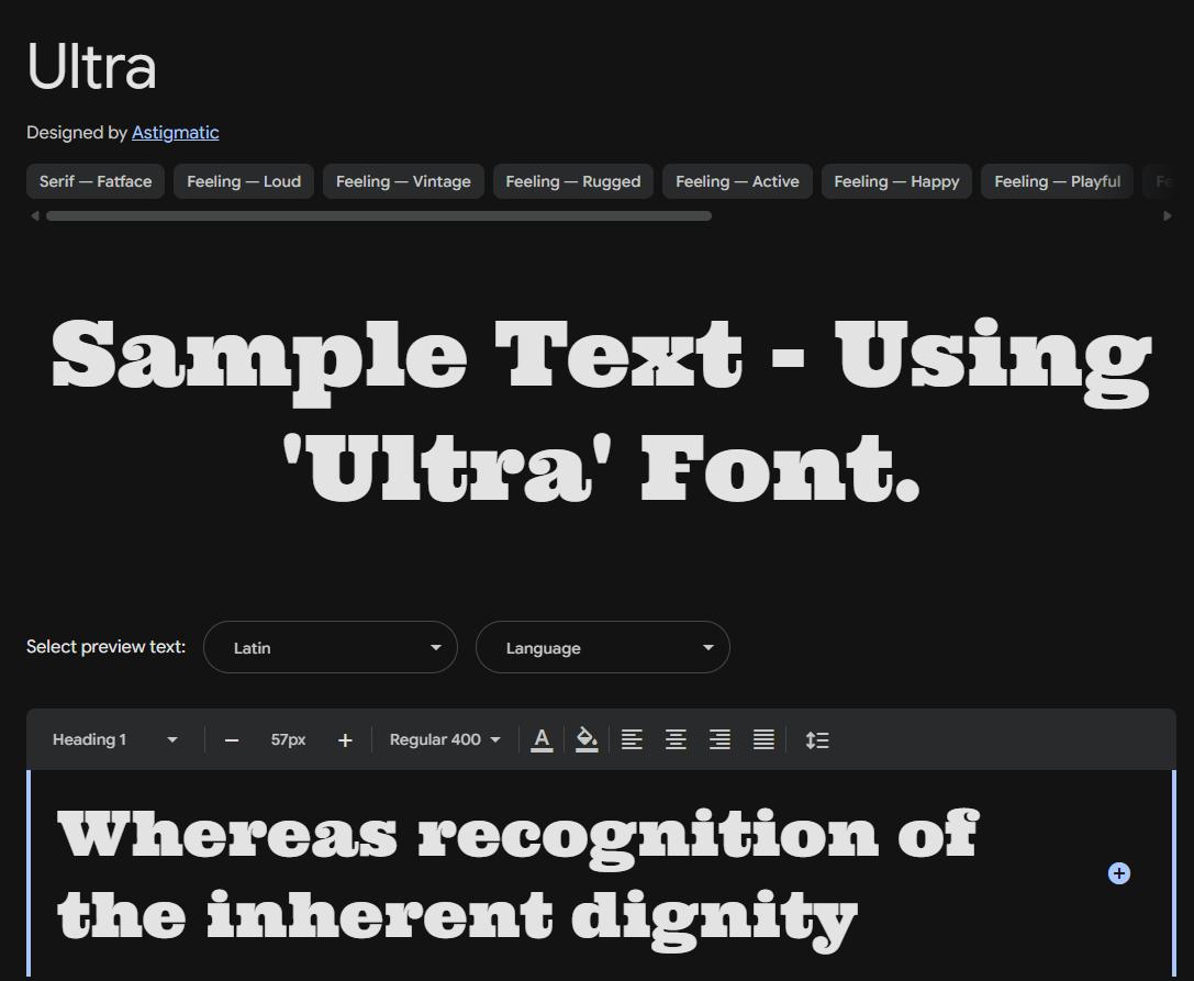 Image sample preview for text using Ultra font family