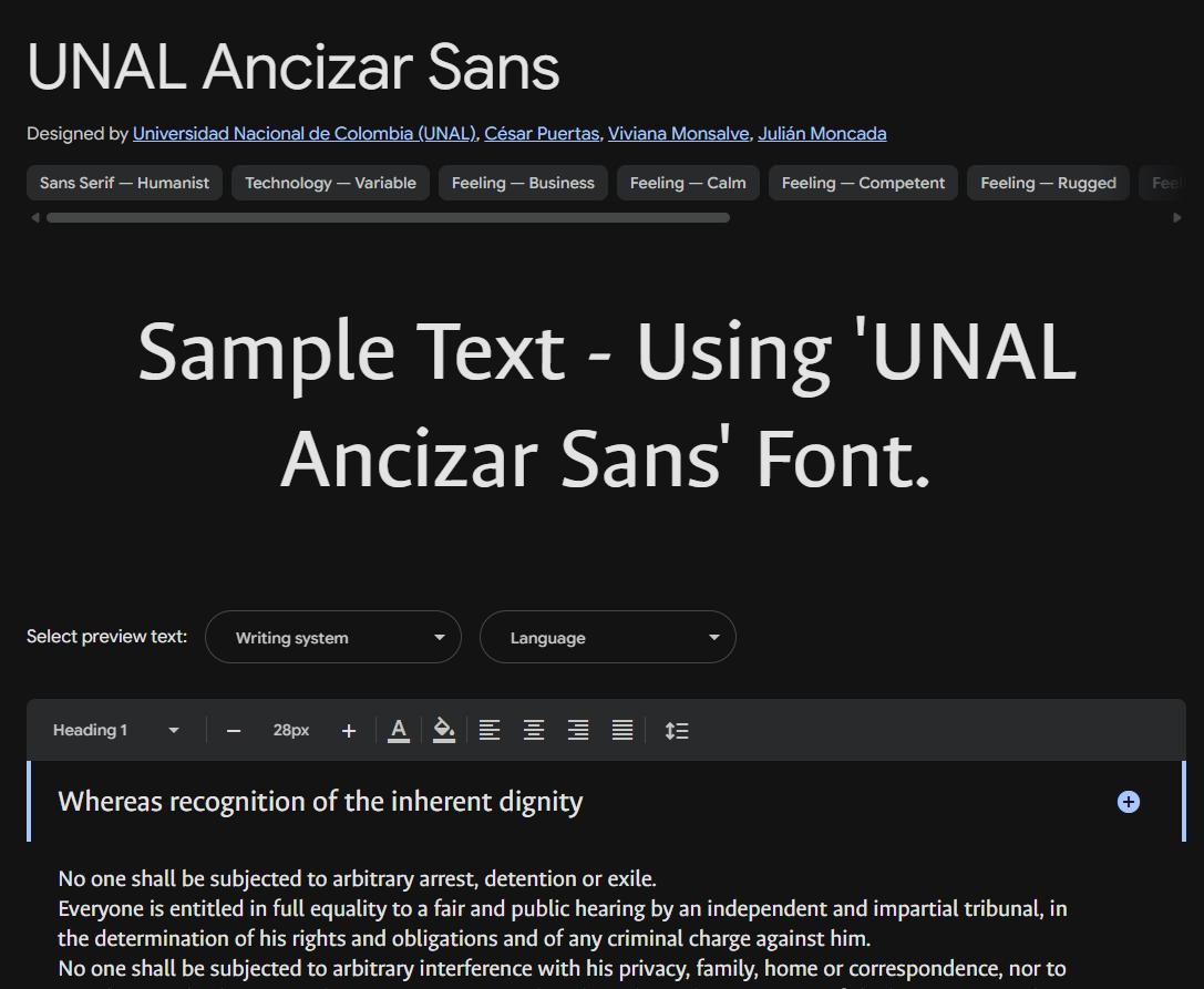 Image sample preview for text using UNAL Ancizar Sans font family
