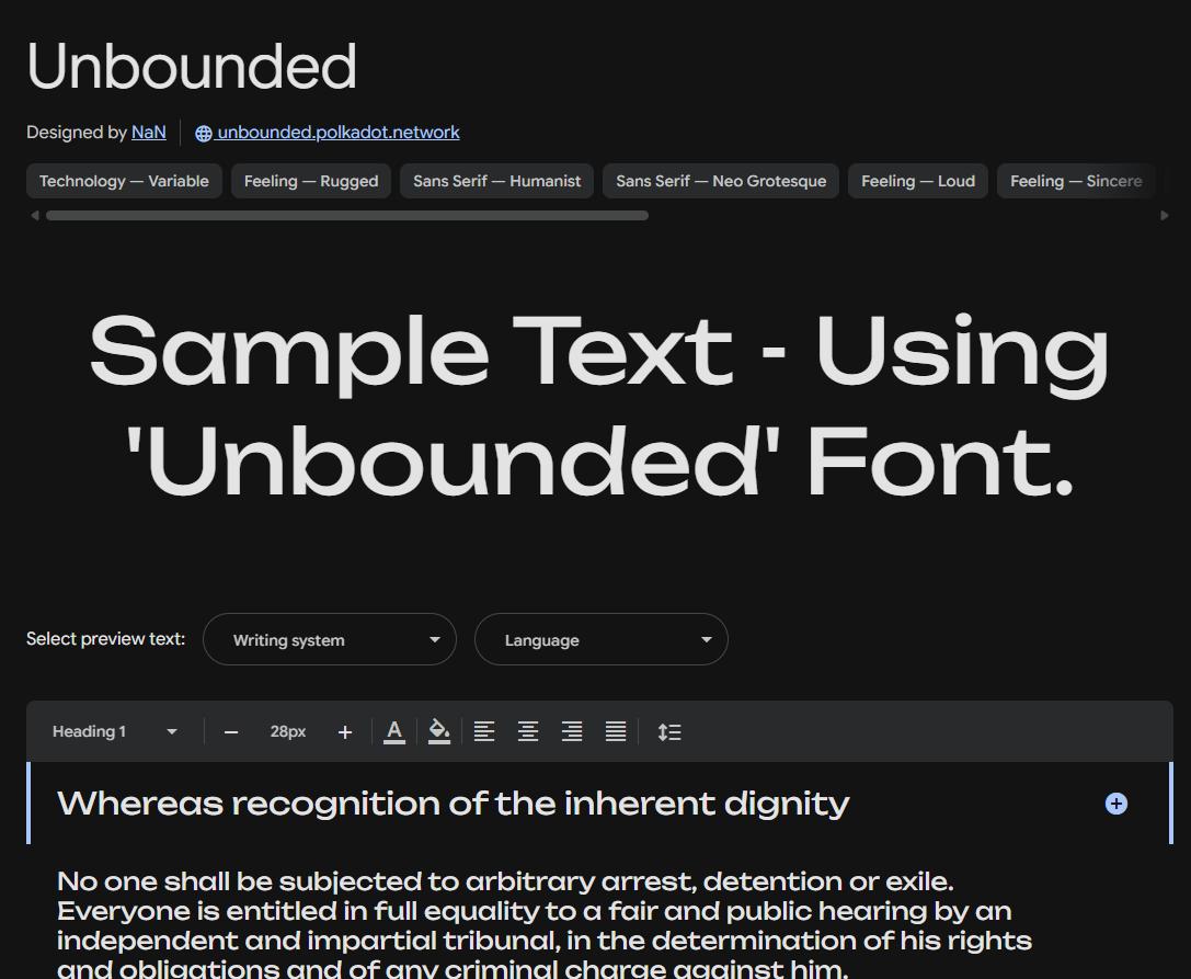 Image sample preview for text using Unbounded font family