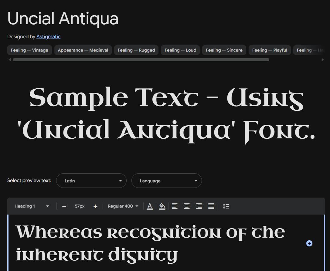 Image sample preview for text using Uncial Antiqua font family