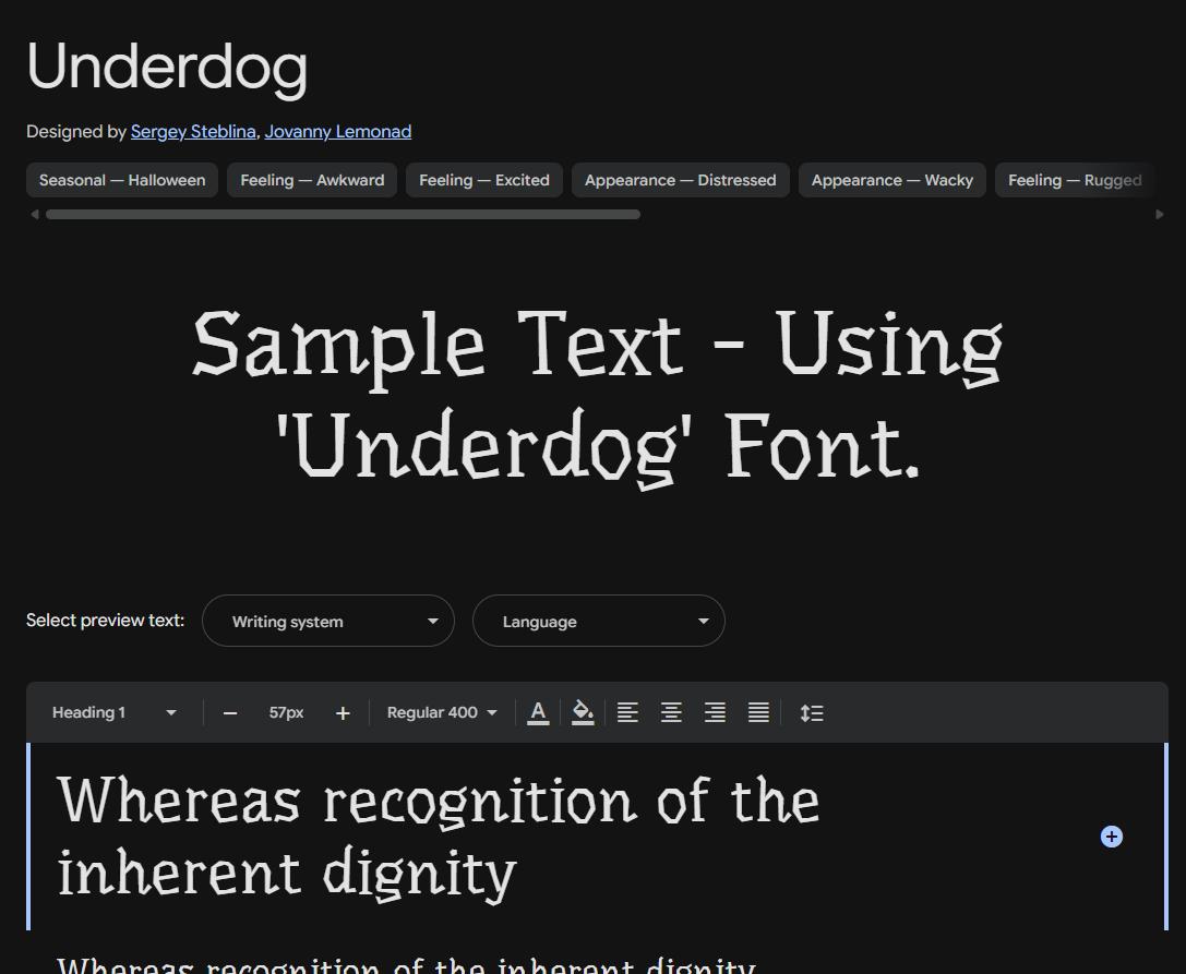 Image sample preview for text using Underdog font family