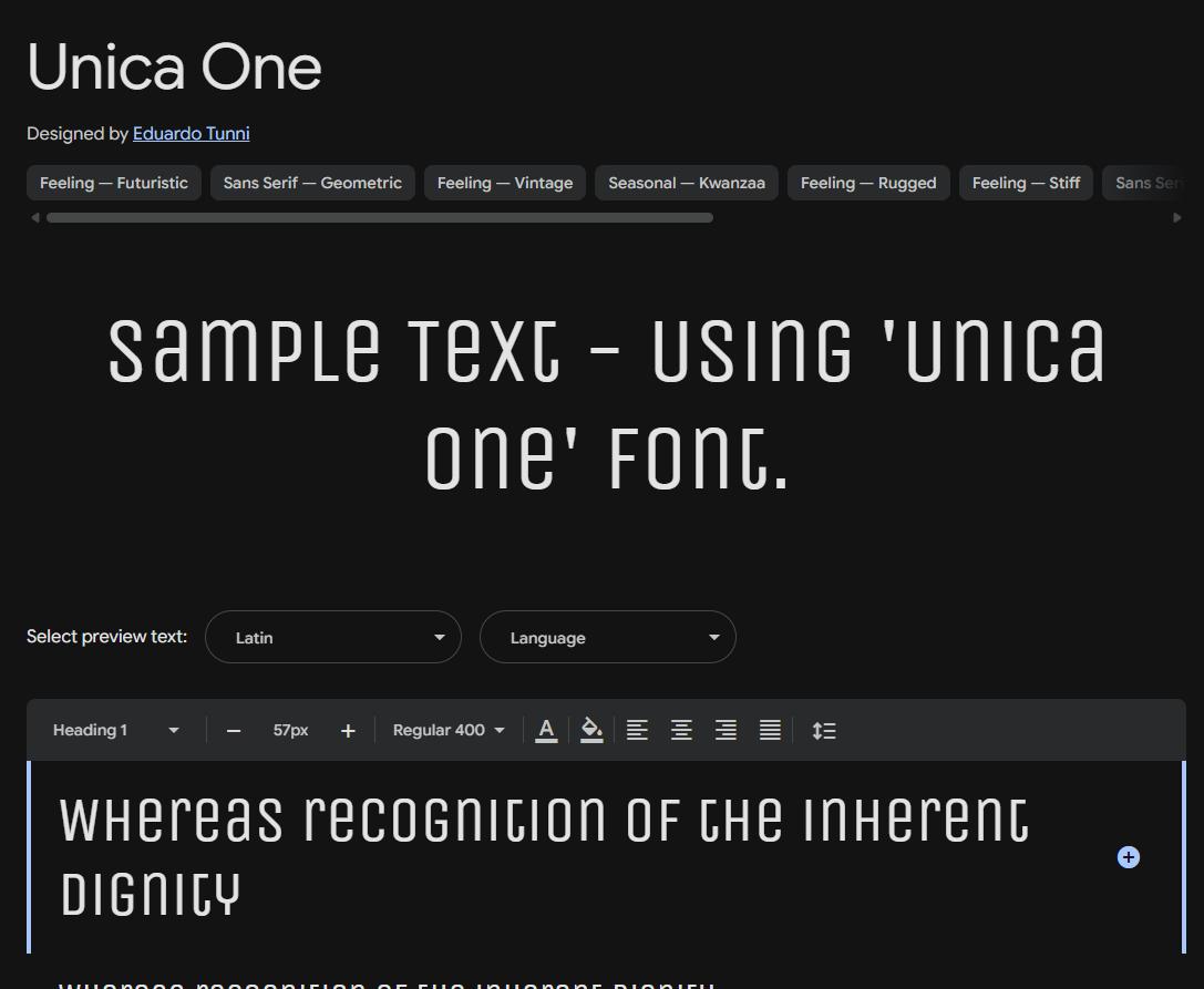 Image sample preview for text using Unica One font family