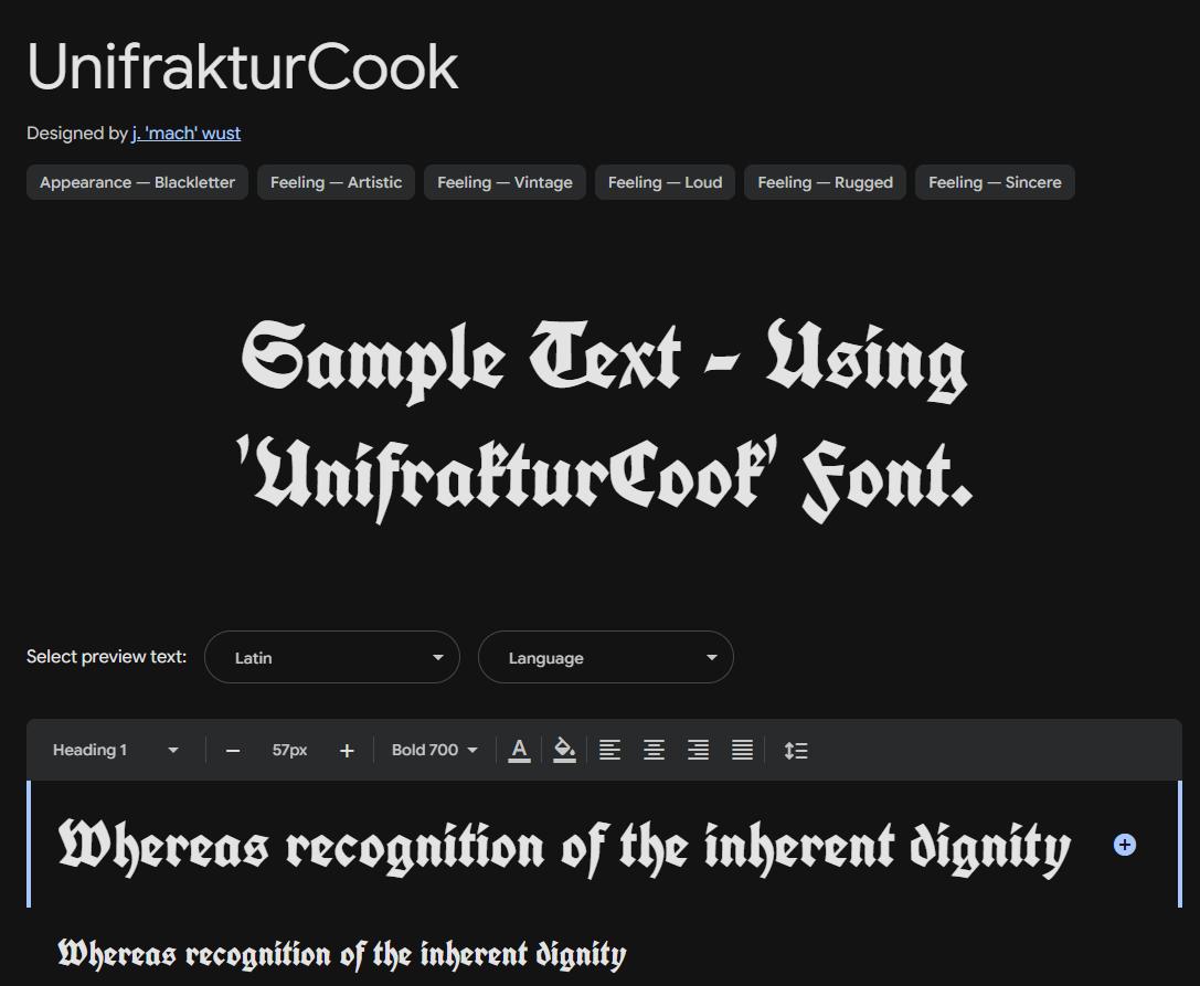 Image sample preview for text using UnifrakturCook font family