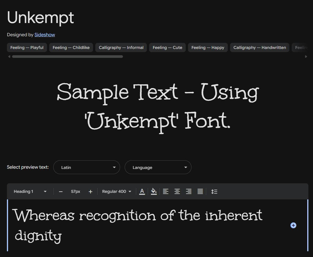 Image sample preview for text using Unkempt font family