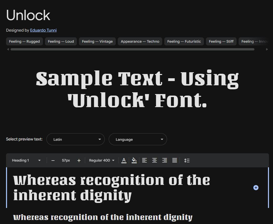 Image sample preview for text using Unlock font family