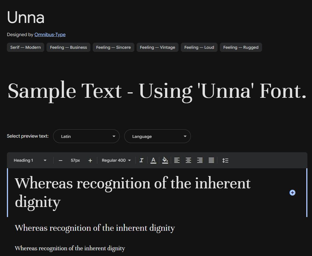 Image sample preview for text using Unna font family