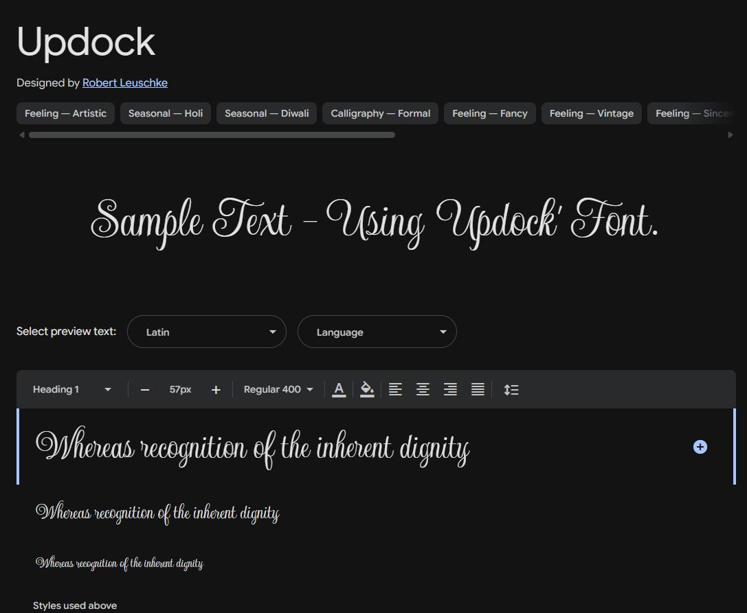Image sample preview for text using Updock font family