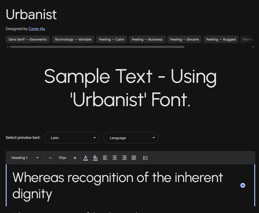 Image sample preview for text using Urbanist font family