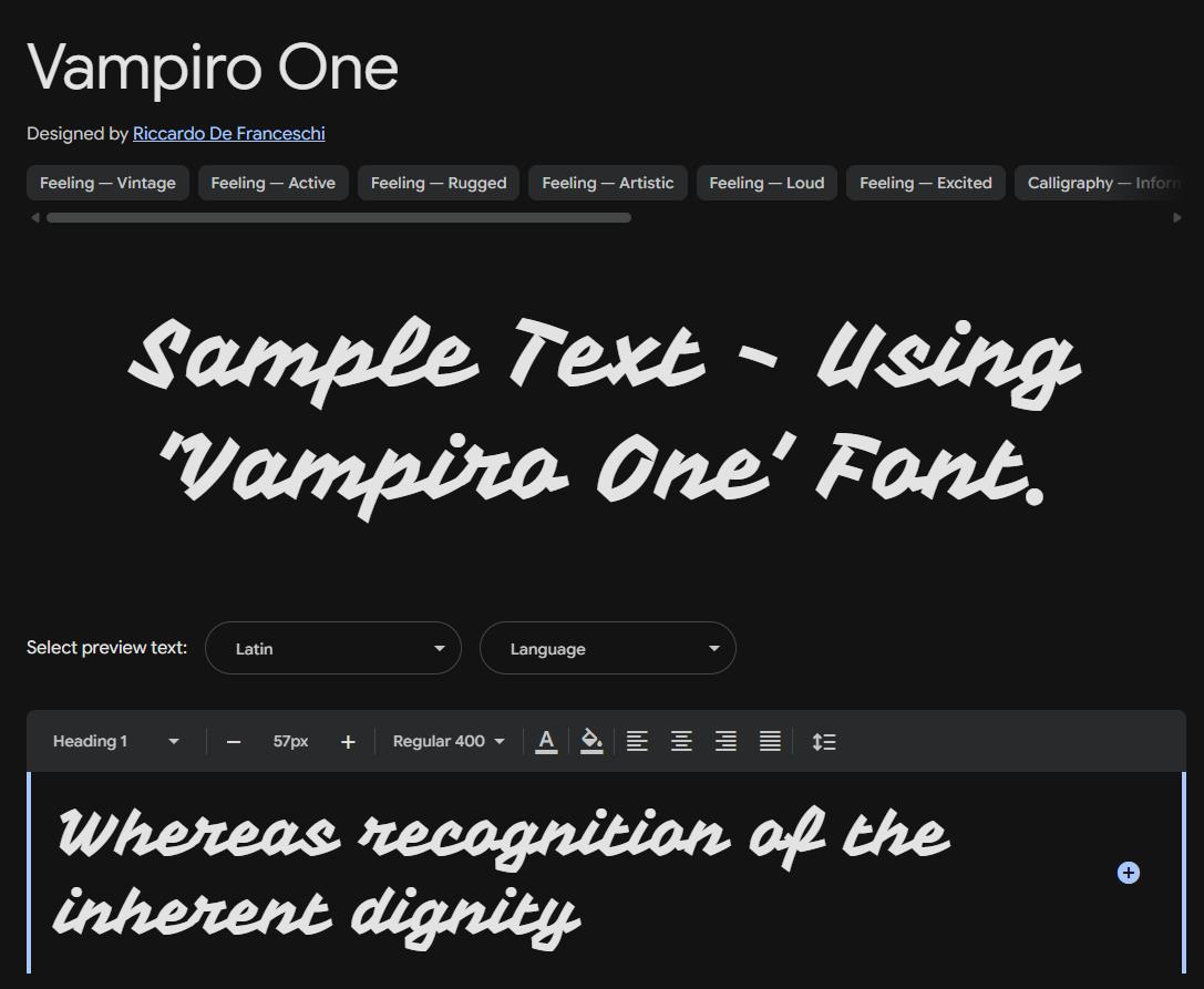 Image sample preview for text using Vampiro One font family