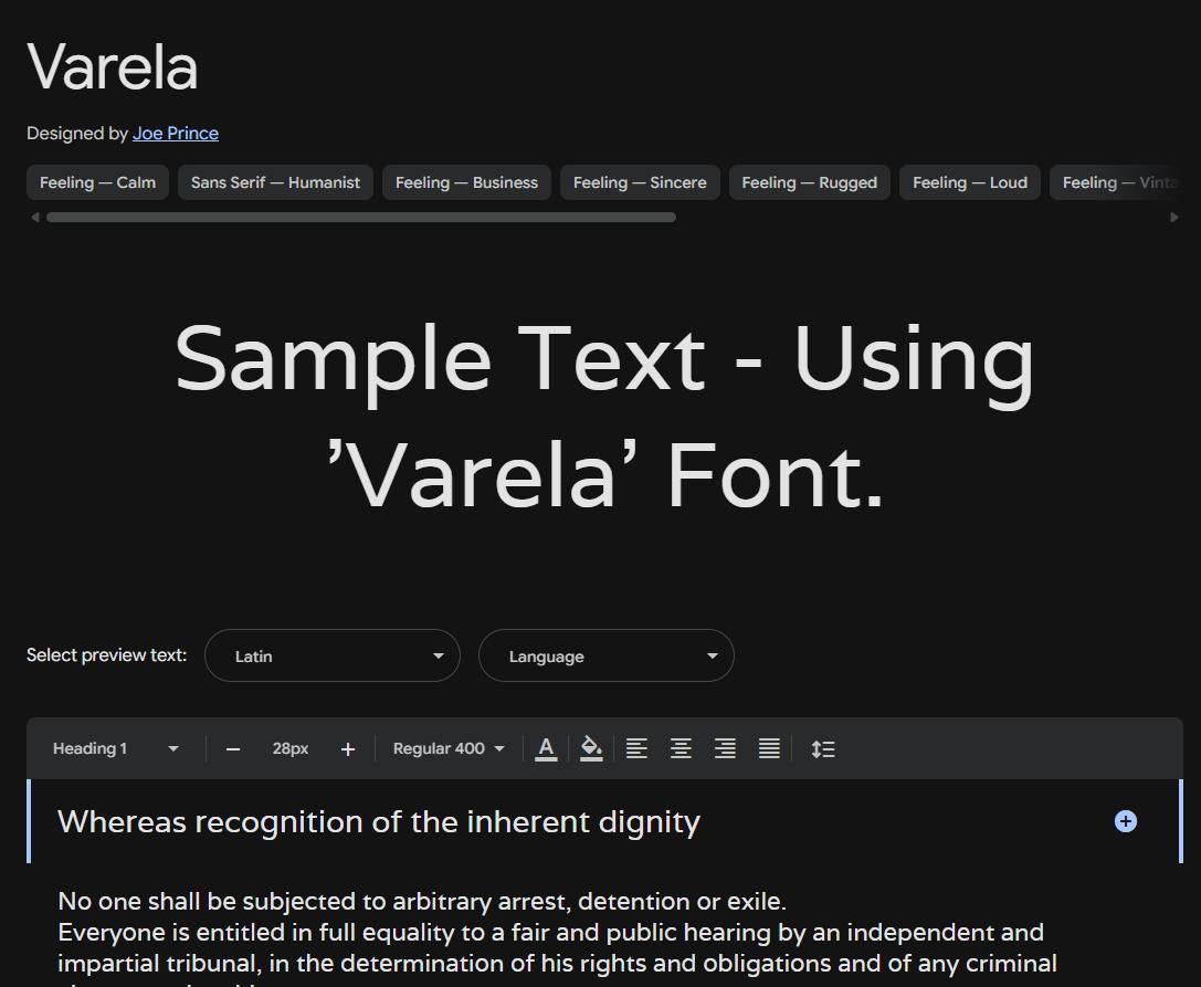 Image sample preview for text using Varela font family
